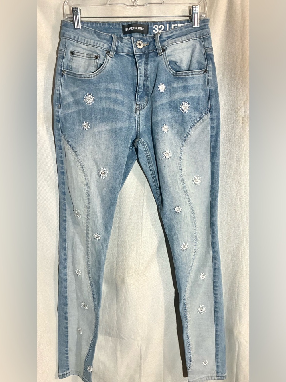 Serenede Fitted Embroidered Jeans Sz 32 Mid Rise 29x31 Boho Festival Hippie - Picture 1 of 16